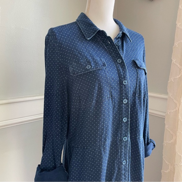Boden Blue Button-Up Polka Dot Dress Denim look size 14 - Picture 5 of 13